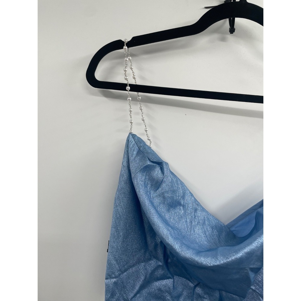 Liv Foster Lola Foiled Gown Dress Women's 10 Azure Blue Open Back Cowl Neck NWT‎ - Picture 10 of 16
